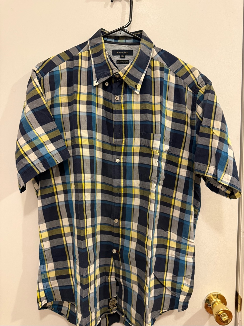 Martin + Osa Navy, Yellow & Blue Plaid Short-Sleeve Button-Down Shirt